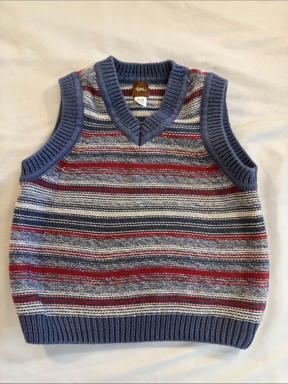 Tea Collection Blue, Red & Gray Striped Knit Sweater Vest